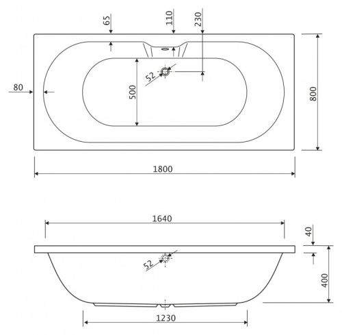 Акриловая ванна Riho 1800x800x490 CALISTO-180-80-49