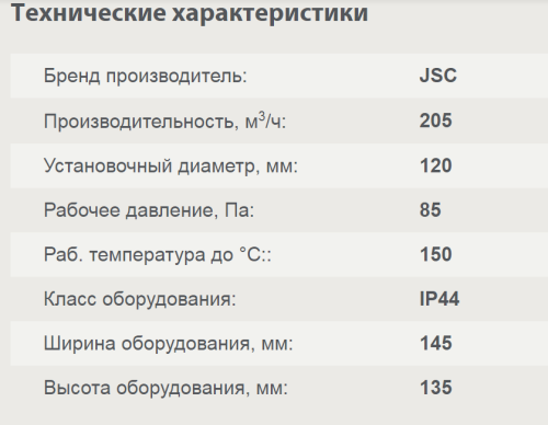 Жаростойкий канальный вентилятор с биметаллическим термостатом JSC ВК 200 (+150С)